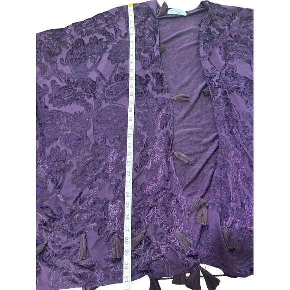 Kimono Swim Cover Up Tassel Burnout Velvet Purple - Picture 6 of 6
